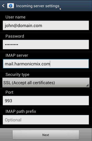 Android - Incoming mail server settings